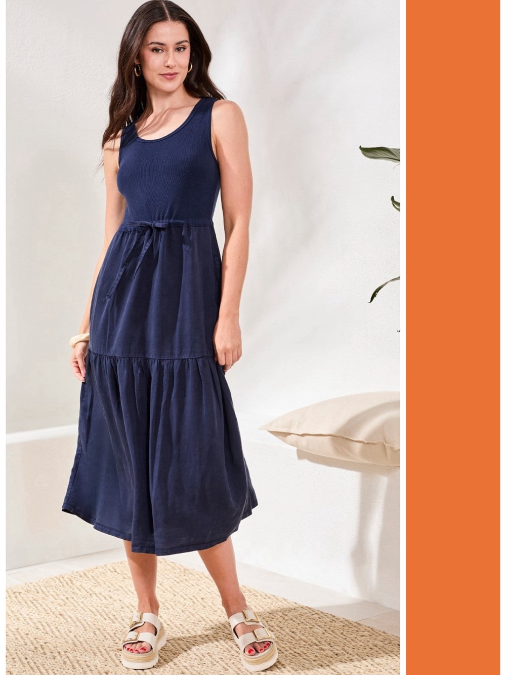 NWT Tribal Mixed Media Sleeveless Maxi Dress in Blue MP Coastal Lyocell